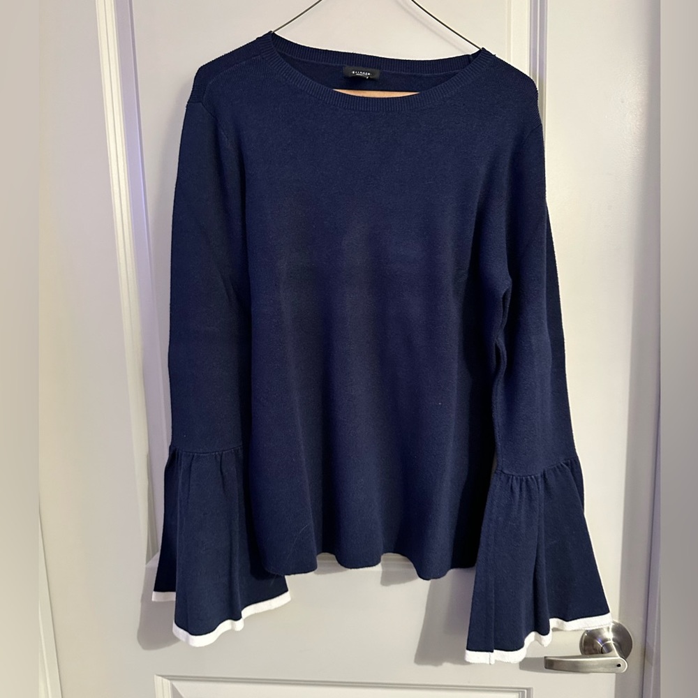 Halogen Navy Blue Bell-Sleeve Sweater | Size Large